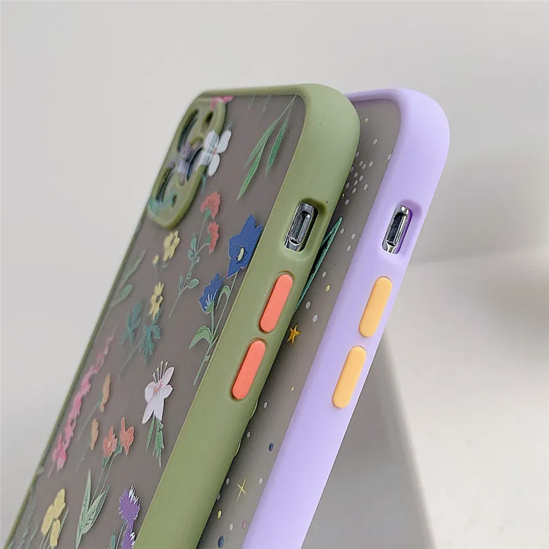 Custom Flowers Phone Cases For iPhone 14 13 12 11 Pro Max Xs Max Xr Soft Bumper Transparent Matte PC Back Cover Protective Shell