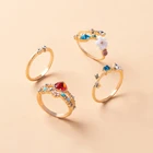 Rings Finger Alloyrings Gold Plated Rings Set Jewelry Women Zircon Luxury Resin Heart Flower 4 Finger Rings