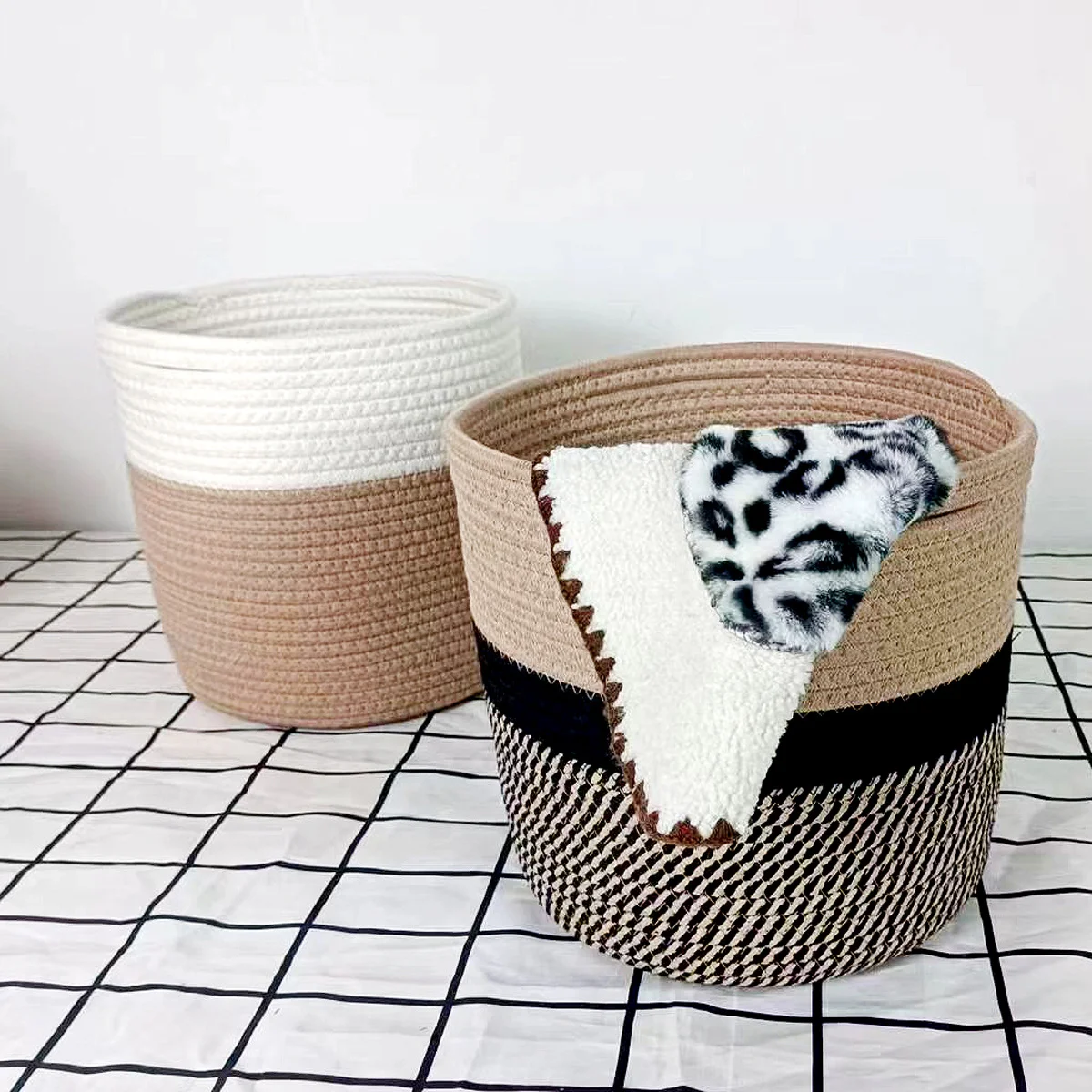 HUAYI cotton rope storage basket for blanket storage and food support custom color size