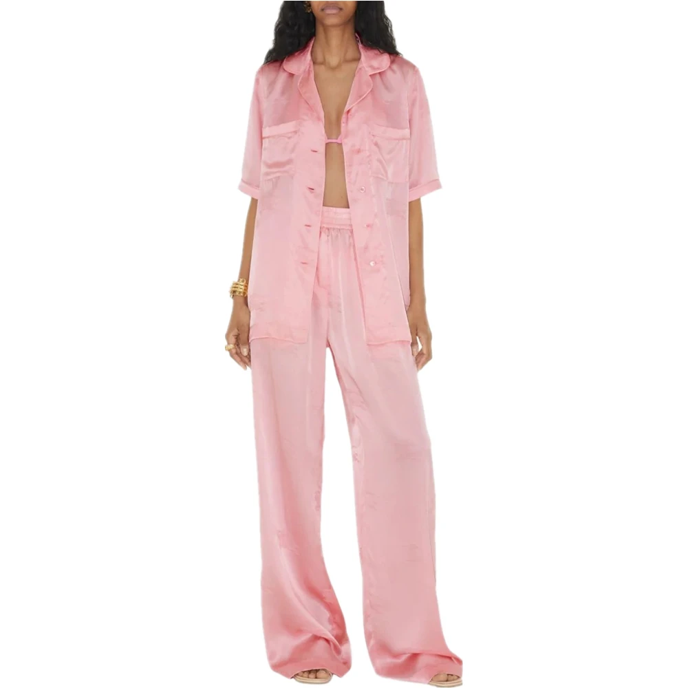 Custom Satin Sleep Wear 100% Pure Silk Pyjamas Set With Long Sleeves And Long Pants Women Silk Pajamas
