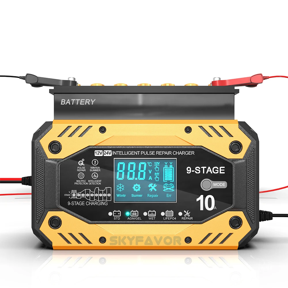 Lead acid lifepo4 12volt 50ah battery charger 12V 24V 10A Multi-function universal LFP AGM GEL ARM pulse repair battery charger