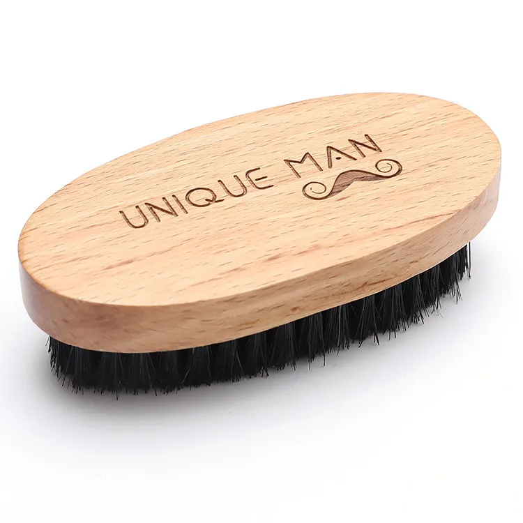 Custom logo nature oval eco-friendly beech wood handle yellow bristle beard brush for man.jpg