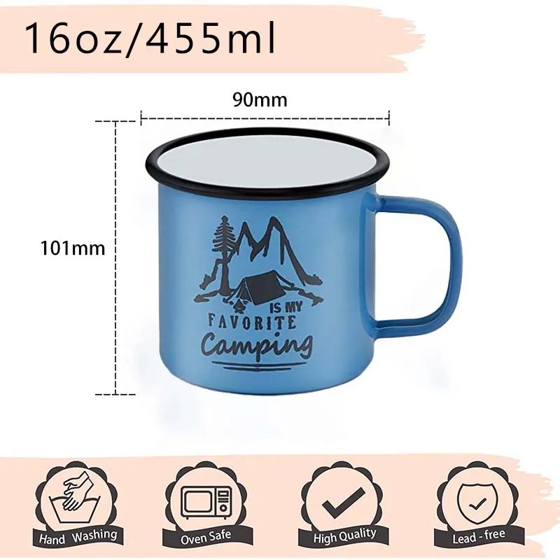 Factory Wholesale Cheap Vintage Tea Cup Customized Logo Printed Design Travel Camping Metal Enamel Coffee Mug