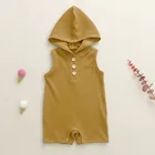 Baby Soft And Comfortable Ribbed Summer Sleeveless Snap Crotch Baby Romper Hooded Romper