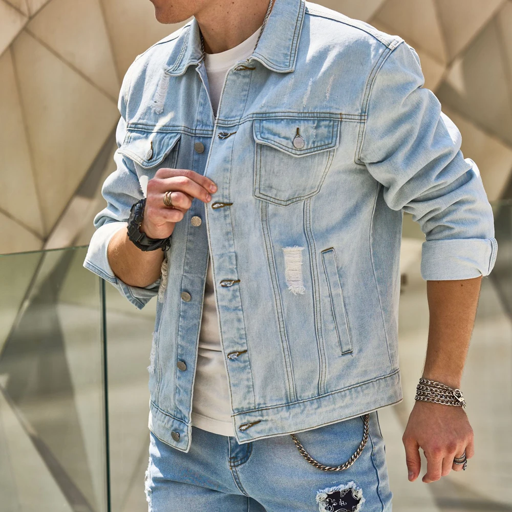 Trendy Oversized Vintage Denim Shirt Jacket for Men Chic Streetwear Work Coat