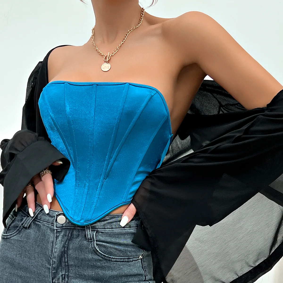 lumbar black rhinestones sexy steel overbust bodysuit back body corset manufacturer bra bale short top and skirt set de mujer