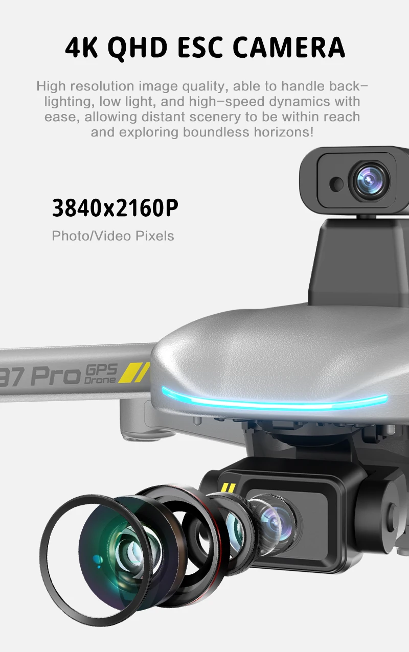 GD97PRO GPS Drone 3-axis Gimbal Ordinary Remote Control Flight Long Range 6KM Display Digital Remote Controller Real 1080P to 4K