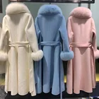 Women Fur Wool Fur Coat New Arrival Real 100% Wool Trend Women Cashmere Coat With Fox Fur Collar