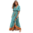 Summer Women 2021 Spring And Summer Floral Skirt Short Sleeve V Neck Fashion Sexy Dress For Women