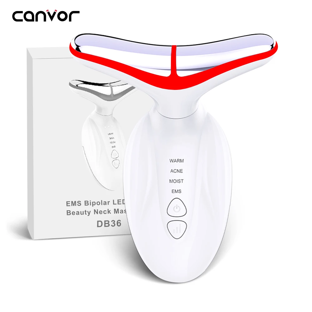 EMS 4 color led light Double Chin Reducer Vibration Massager Wrinkles Removal Skin Firming Beauty Device Face Neck Massager