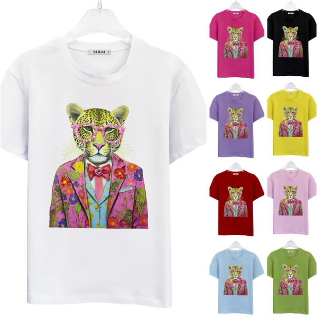 T-7507K Custom 100% Cotton SlimTiger pattern Fit Graphic Designer T Shirts Streetwear Rhinestone T Shirts For women