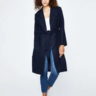 Coats Cheap Price Black Turn-Down Collar Cotton Polyester Side Pockets And Waist Belt Womans Winter Coats