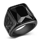 Titanium Ring Black Titanium Steel Men Ring Hip Hop Hemp Leaf Black Ruby Stainless Steel Ring