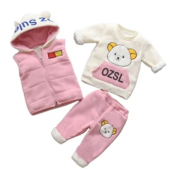 Winter thick warm girls' clothing sets plush cotton toddler baby girl clothes kids clothes