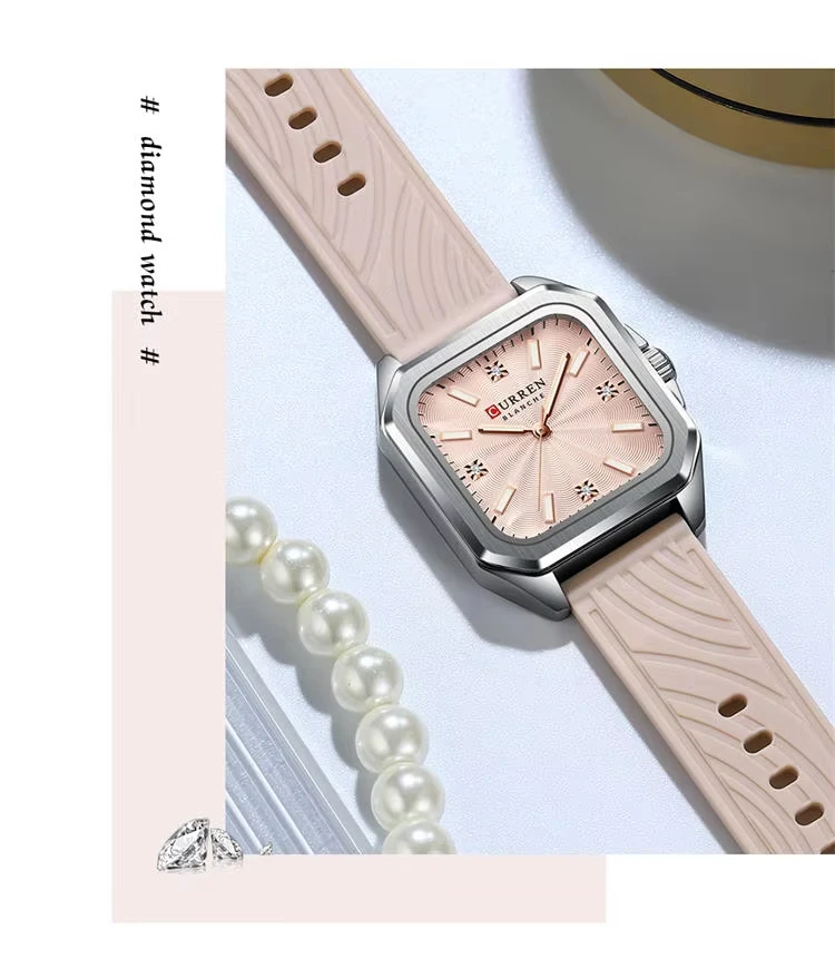 CURREN 9113 New Fashionable Classic Women's Quartz Watch Night Light Waterproof Square Calendar Business Quartz Women Watch
