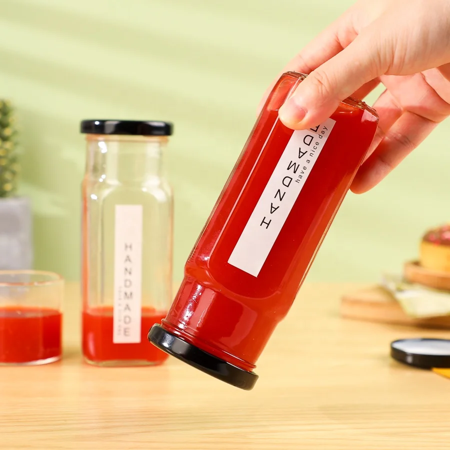 Wide Mouth 8oz 250ml Square Glass Tomato Sauce Ketchup Bottle With Metal Lug Cap For Chili Sauce Storage