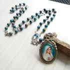Angel Malachite Rosary Religious Madonna Mini Pendants Catholicism Prayer Beads Jewelry Necklace For Church
