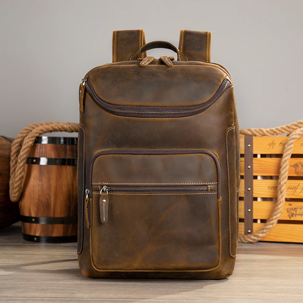 Customizable Vintage Genuine Leather Business Backpack Men's Laptop Backpack Travel Office Day Bag