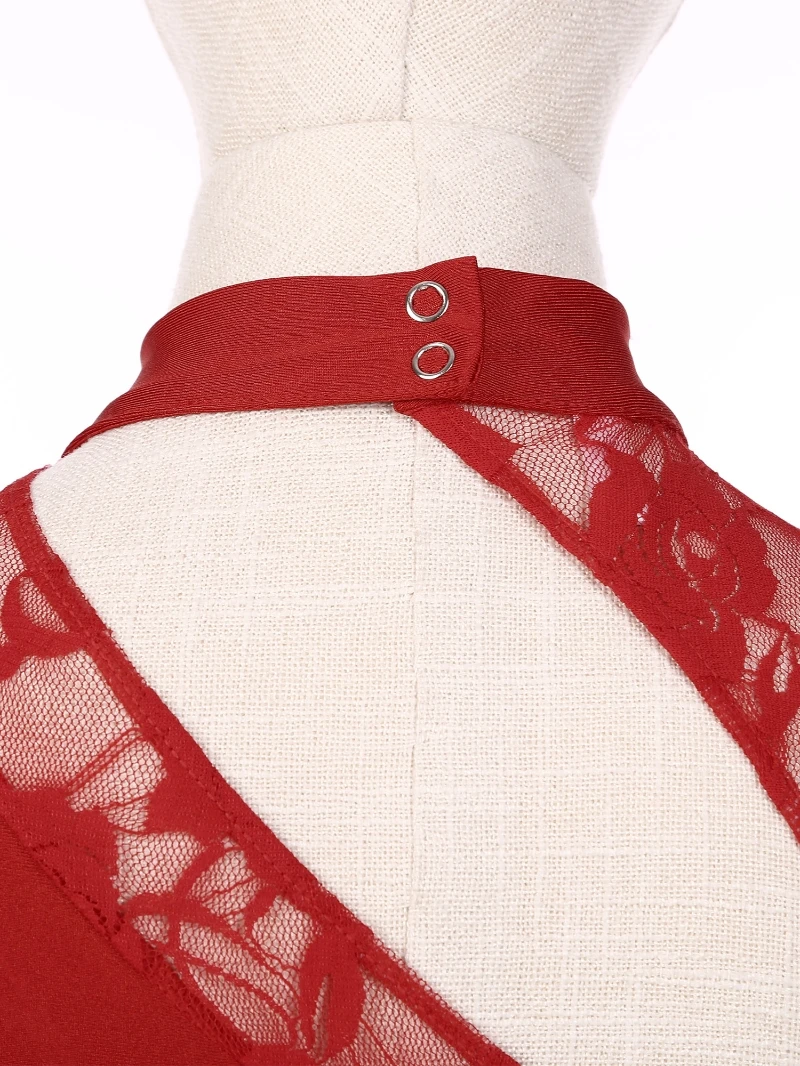 Womens Dance Costumes Sheer Lace Cutout Dance Wear One Shoulder Long