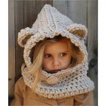 Fall & winter knit balaclava beanie solid bear cowl pattern free crochet hat scarf earflay hood scarves kids hats