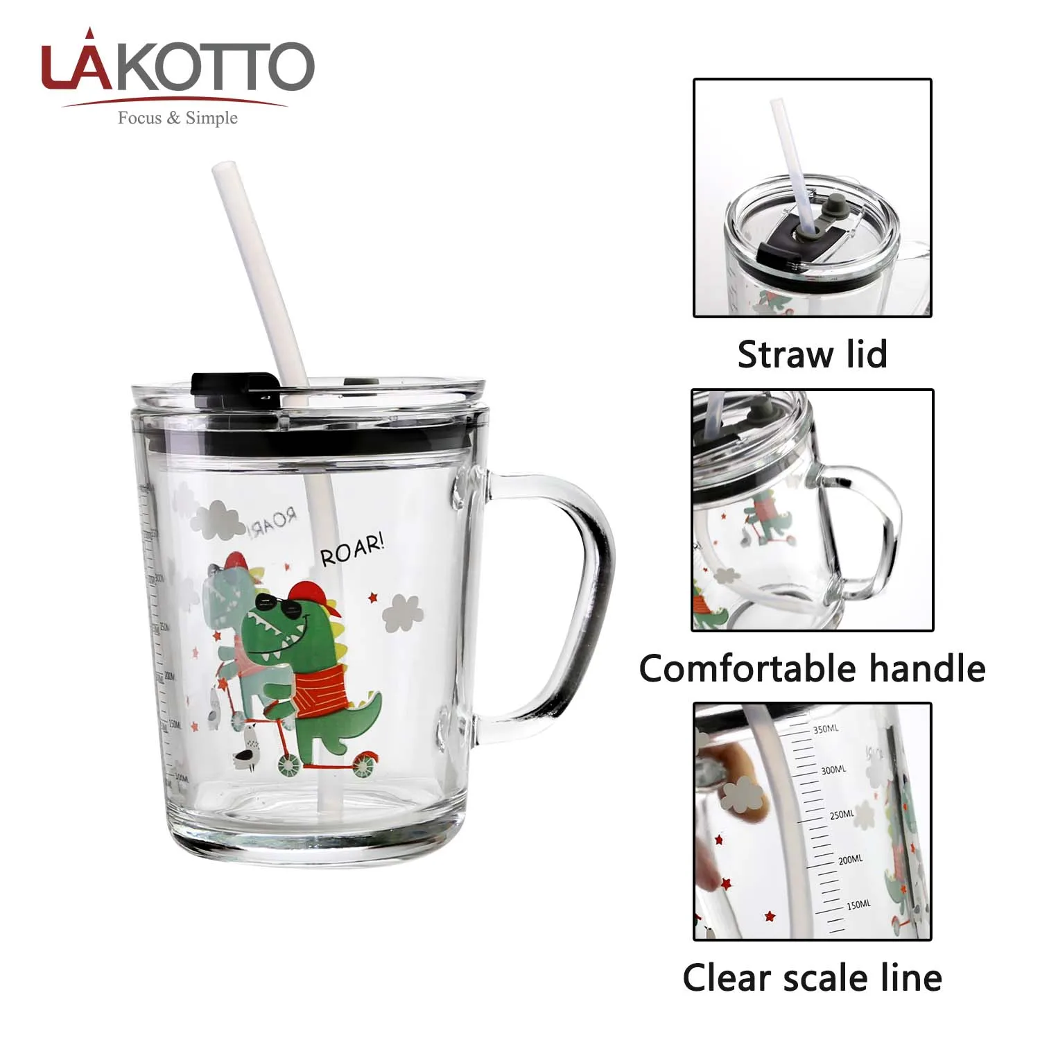 High quality with straw lid applique glass mug children's glass mug