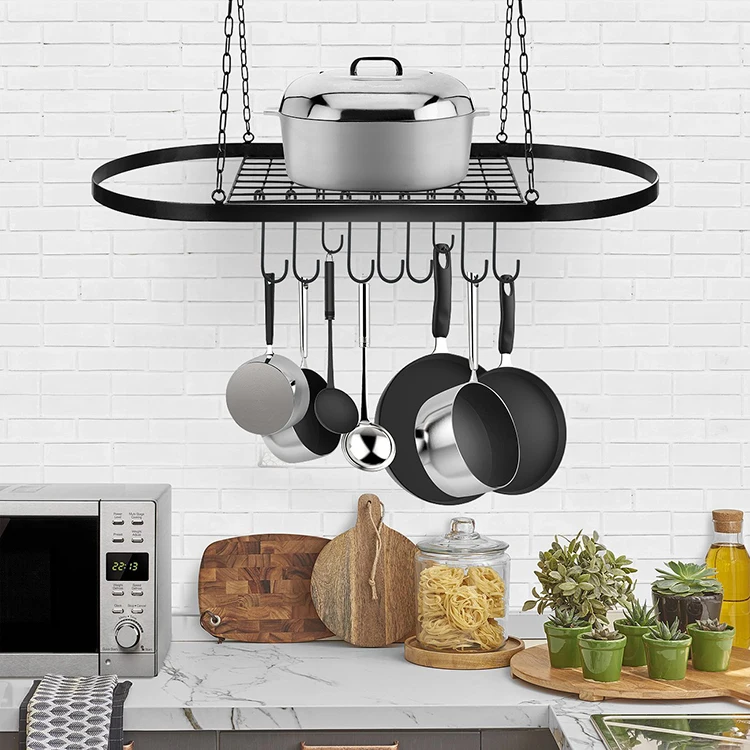 Folding Oval Iron Organizer Kitchen Pot Utensil Hanging Wall Rack