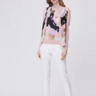 For Pink Large Flower Italian Printed Silk 100% Polyester Fashion Casual Coats For Ladies