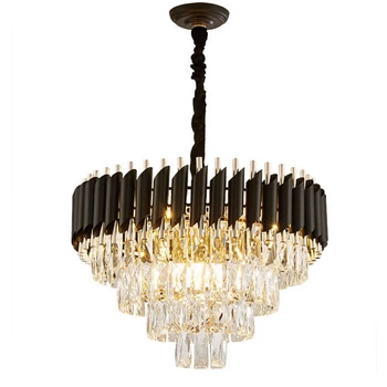 China wholesale modern crystal chandelier matte black and gold pendant light stairs staircase chandelier 6000k