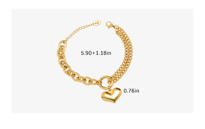 Carline New Gold Bracelet Waterproof Fine Fashion Heart 18k Gold Pvd