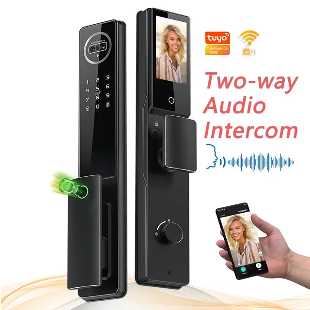 Wholesale Audio Intercom Key Handle Door Lock Wood Door Digital Lock Face Fingerprint Intelligent Automatic Lock With Screen