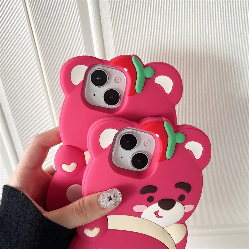 Wholesale Mobile Cover Cartoon Strawberry Bear Silicone Cute Phone Case for Apple iPhone 15 14 13 12 pro max 11