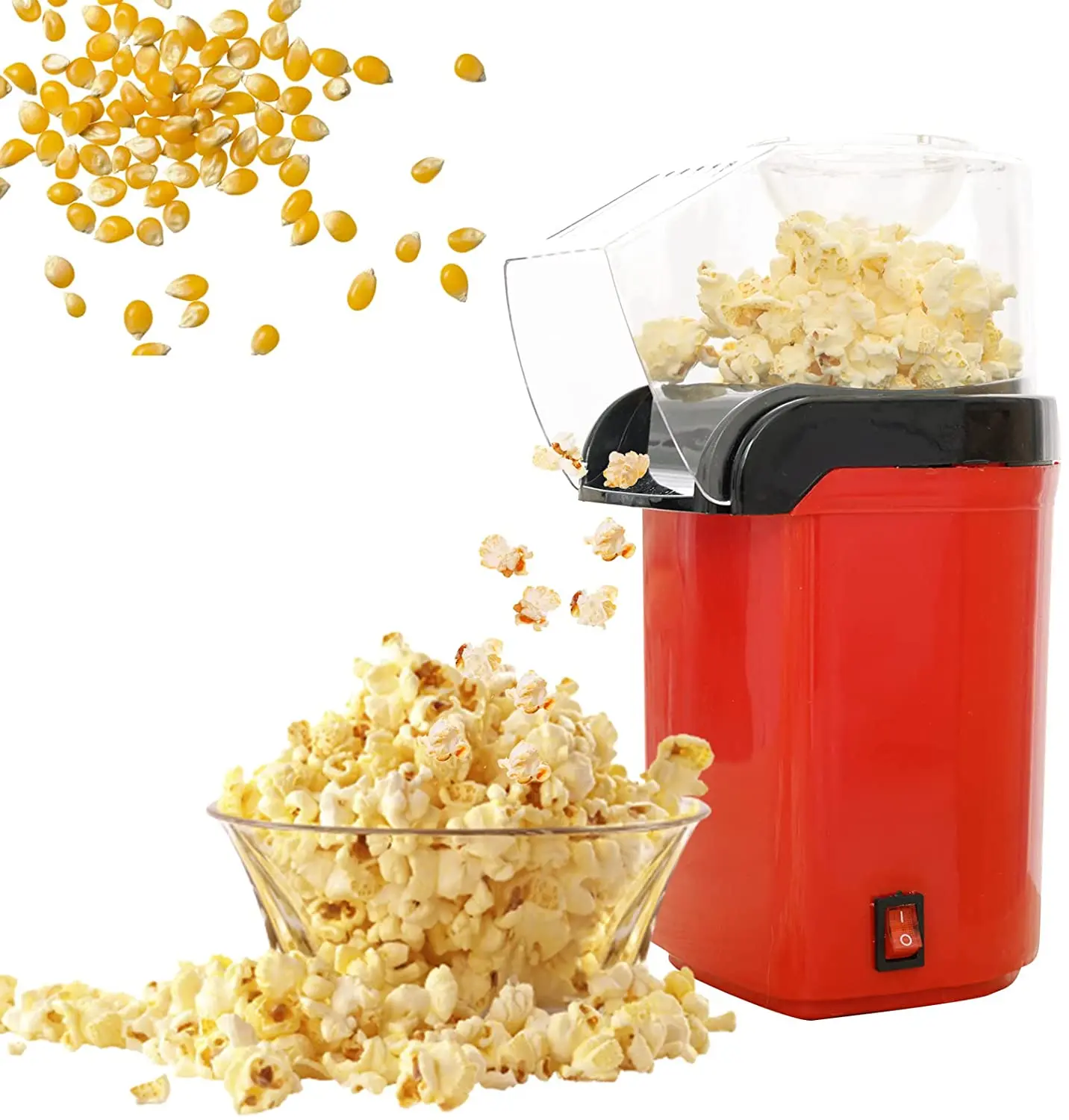 Black No Oil Needed Popcorn Maker Hot Air Popcorn Popper 1200W Popcorn Machine for Home Use Healthy Air Popcorn maker 