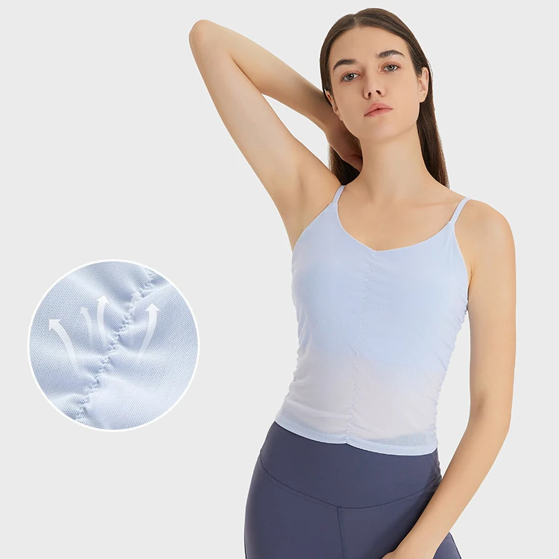 YIYI Net Design Naked Feeling Workout Tops Beauty Back Sexy Fashion Gym Slim Tops Quick Dry Tank Tops With Built In Bra