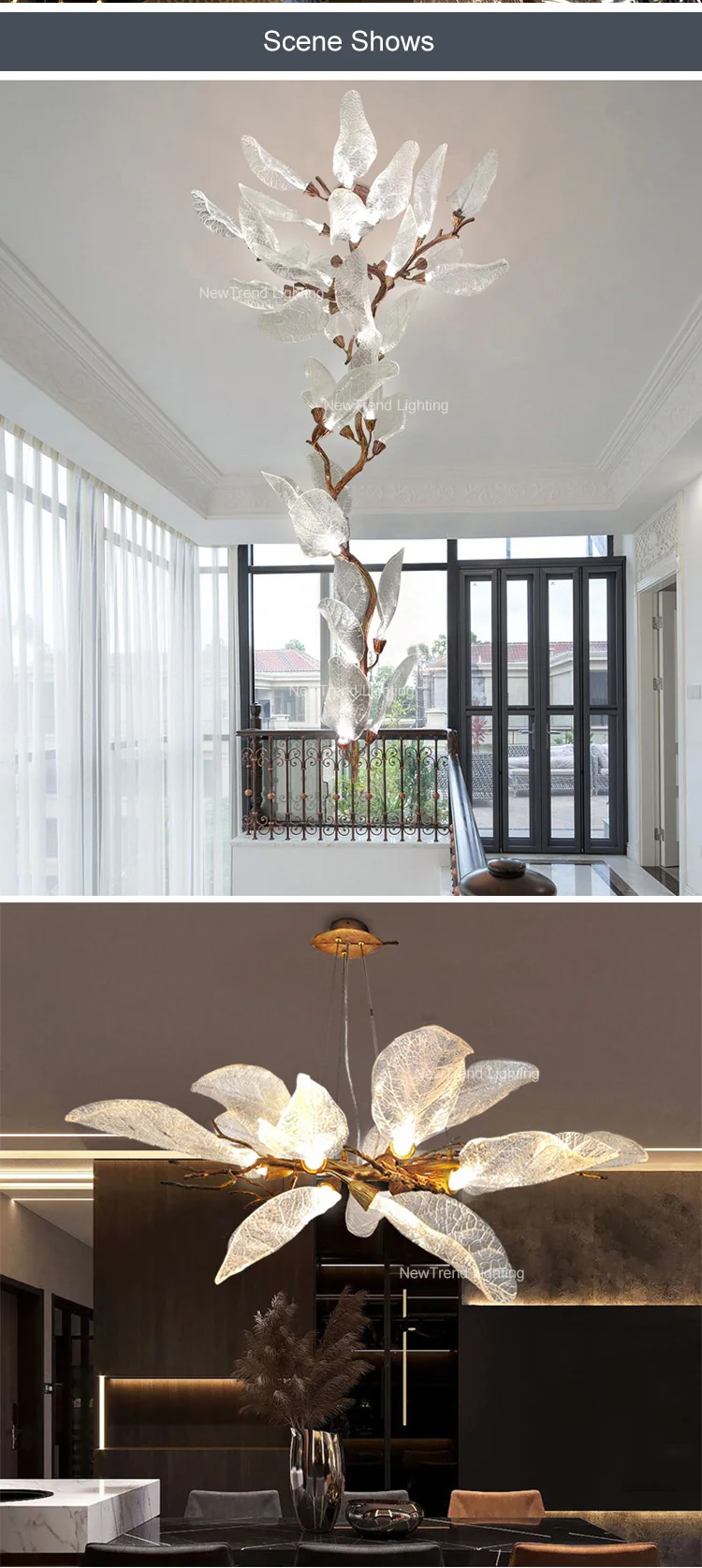 CPL-187 Contemporary Design Indoor Decoration Hotel Villa Staircase Mall Modern Copper Branch LED Chandelier details