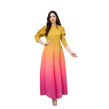 Miyake Pleated Casual Dress Women Long Sleeve Mini Length Gradient Quantity Custom OEM Boho Style Clothes Muslim Modest Dress