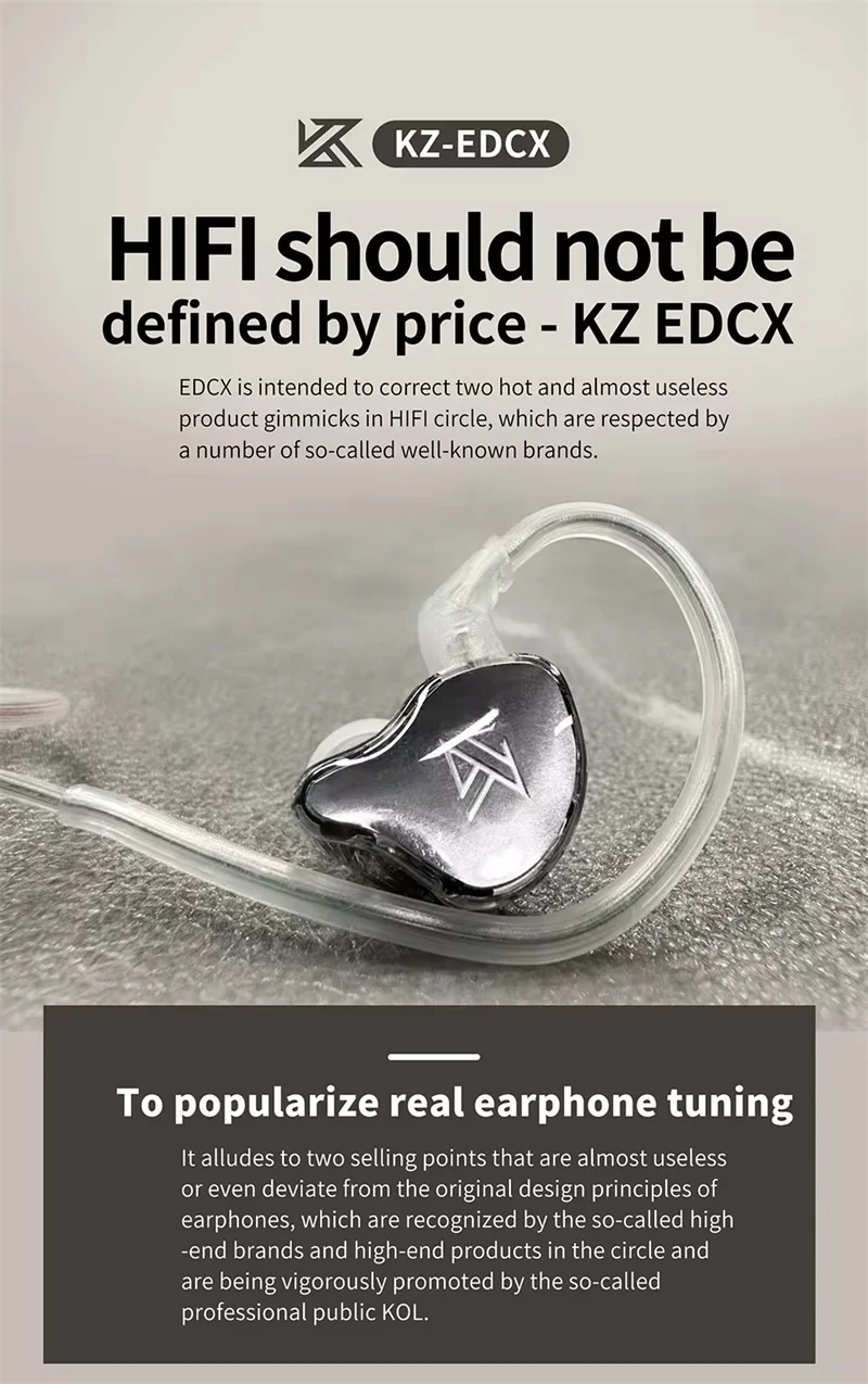 KZ EDCX In-Ear Dynamic Wired Headphones 3.5mm HiFi Bass Gaming Earphones Headsets