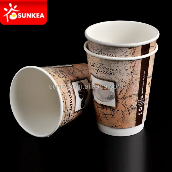 Personalised takeaway printed white insulated double wall coffee paper cups with lids