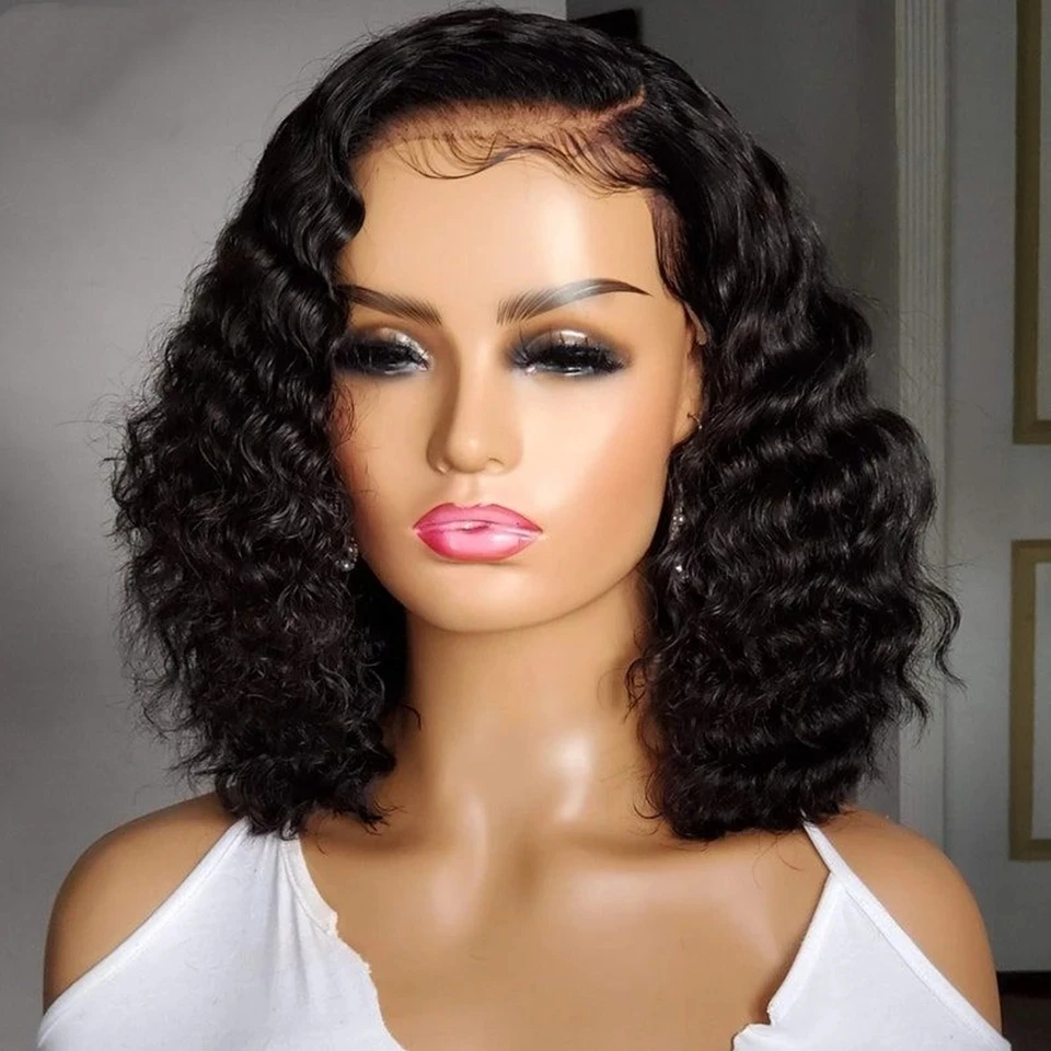 Short Bob Curly Human Hair Wigs For Women Brazilian Natural Deep Wave Transparent Lace Wig 5x5 Lace Closure Wigs Pre Plucked