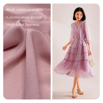 Free sample soft polyester pleated crepe crinkle printed chiffon fabric for dresses