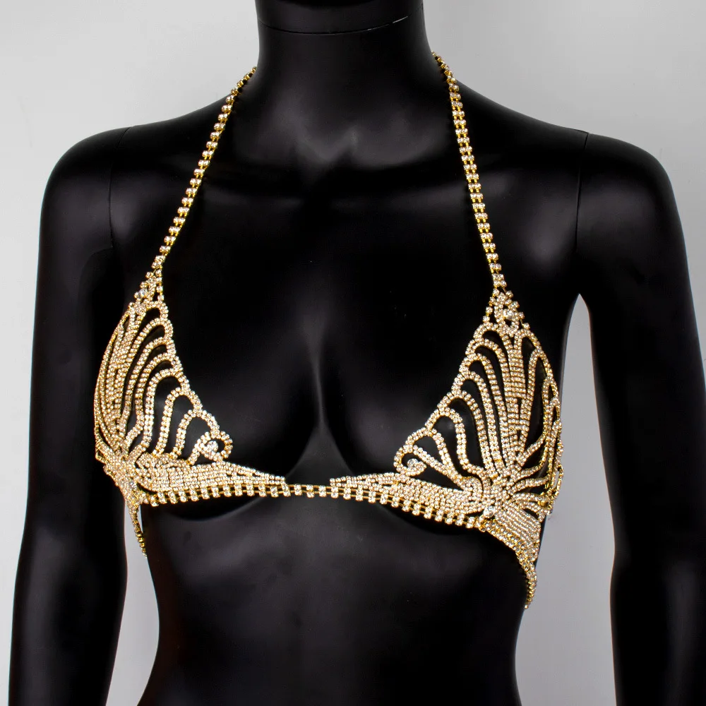 Beach Rhinestone Sexy Chest Bracket Bra Rhinestone Chest Chains Bikini