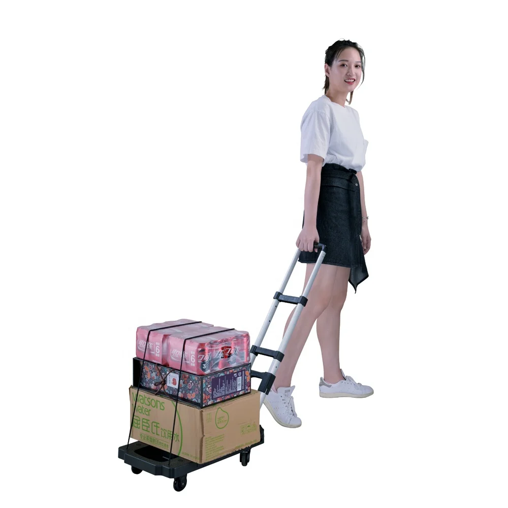 Compact mini lightweight promotional portable platform 4 spinner wheels dolly folding shopping luggage hand trolley cart truck