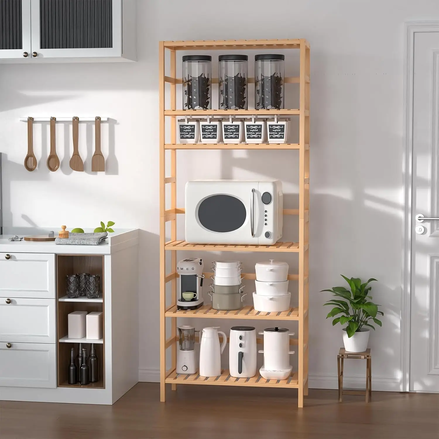 product 6 tier bamboo storage shelves adjustable bookcase with multipurpose display for bathroom or living room-13