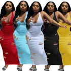 Summer 2021 Women's V-neck Hole Sexy Long Casual Summer Maxi Ladies Dresses