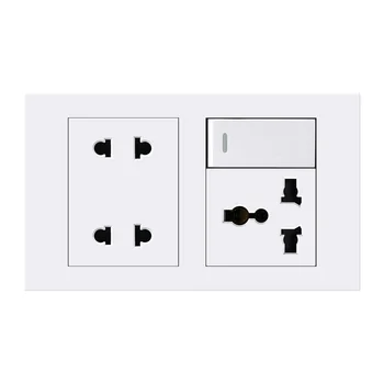 Multifunctional Power Socket Panel Electrical Socket Wall Switch White PC European Standard 146 Thai Indonesian 3-pole 4-hole YP