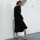 Autumn New Autumn 2021 V-neck Solid Color Slim Waist Open Sleeved Long Pleated Dress For Elegant