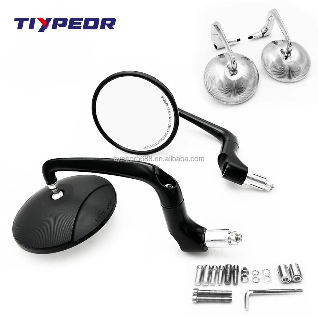 product tiypeor high quality chrome round motorcycle rearview mirror with convex glass and handle bar mirror-3