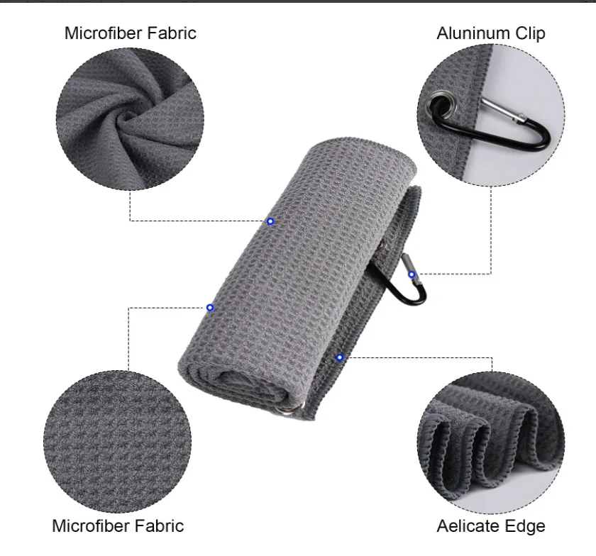 Custom printed golf ball cleaning towel microfiber waffle weave golf towel