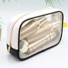 Travel Carry Bag Waterproof Window Frosted Small Travel Pvc Clear Carry Transparent Pu Leather Toiletry Bag