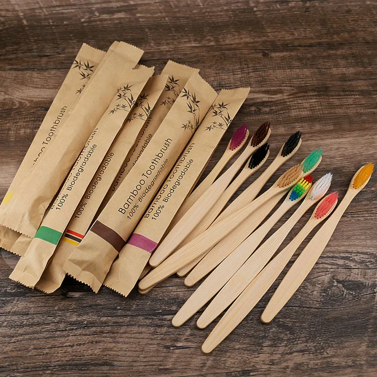 Top Quality Cheap Price Disposable Soft Bamboo Handle Toothbrush Paper Bag Biodegradable Travel Package Thin Bamboo Toothbrush
