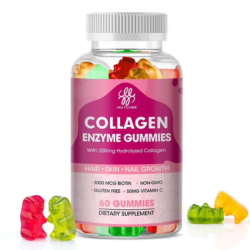 Vegan Collagen Enzyme Gummies 60pcs Vitamin And Supplements Bear